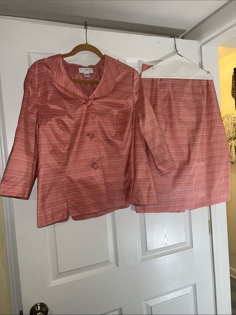 SHOMI Pink Striped Two-Piece Skirt Set